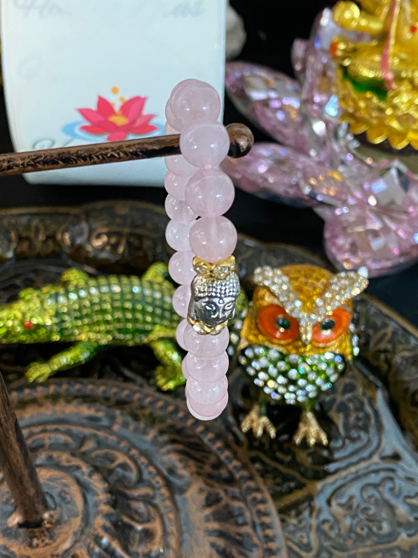 Rose Quartz Gemstone Bracelet with Buddha Charm