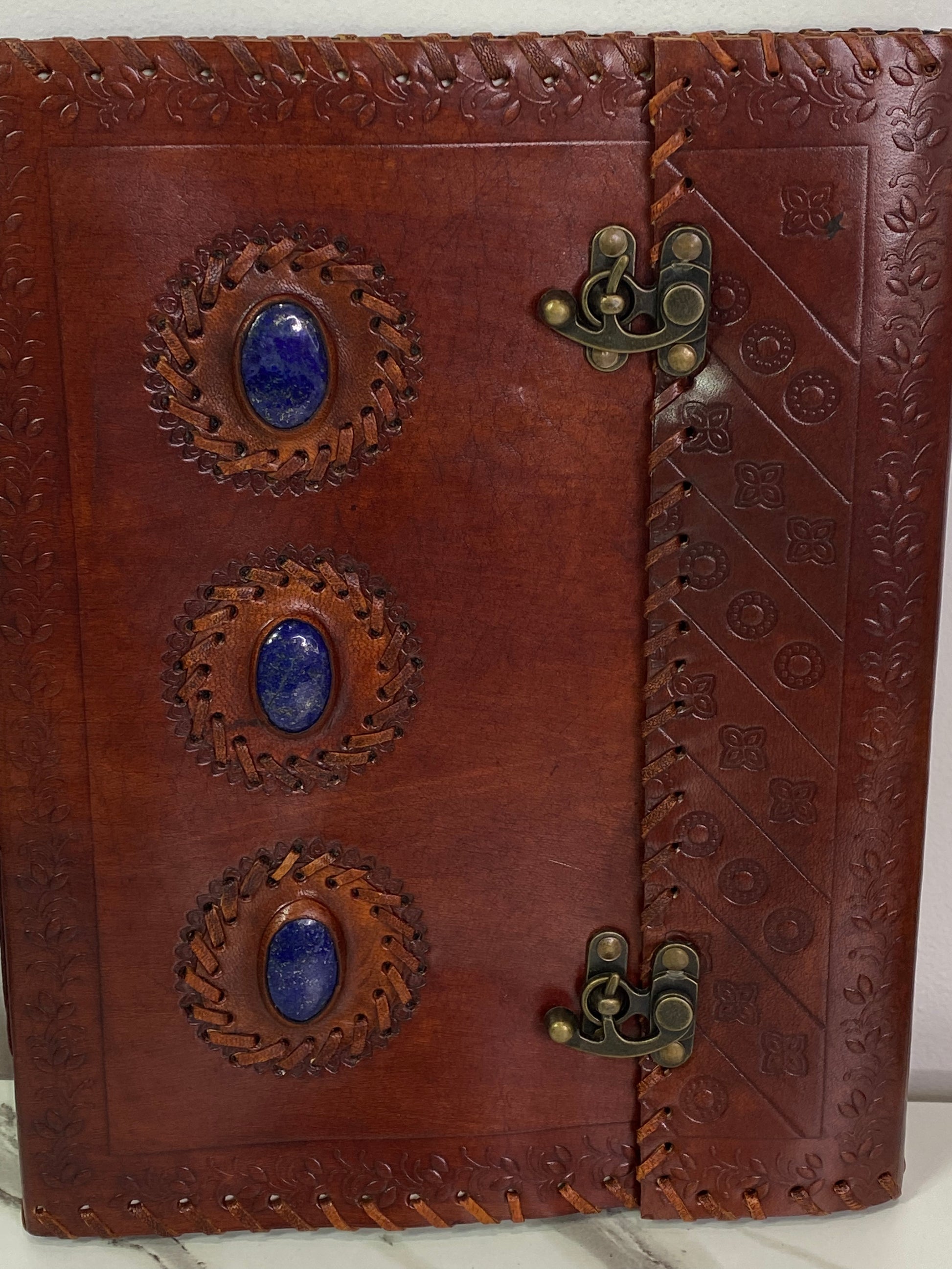 10" x 13" 3 Lapis Stone leather blank book w/ latch - Healing Lotus Shop