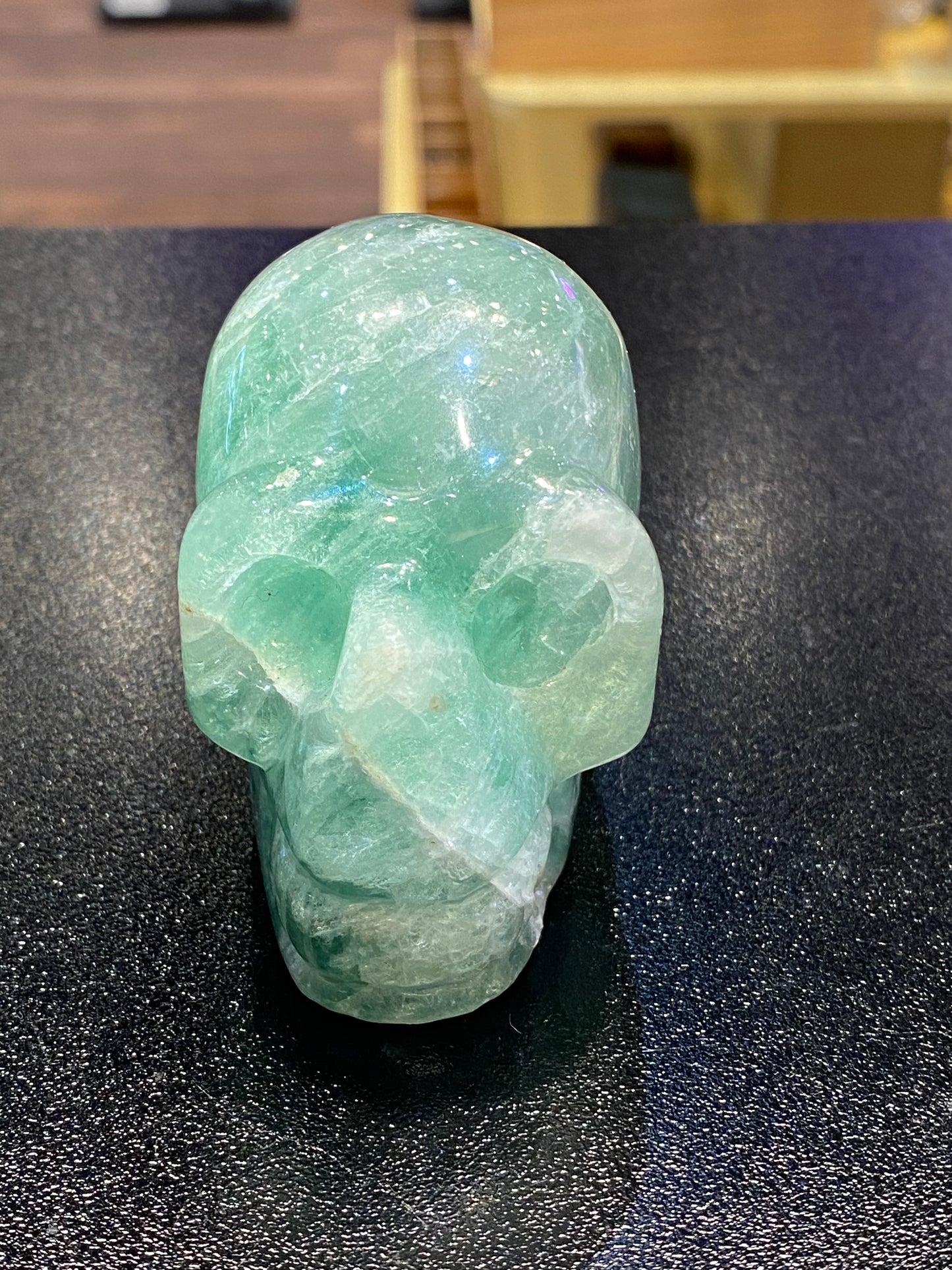 Polished Natural Hand Carved Fluorite Skull Large